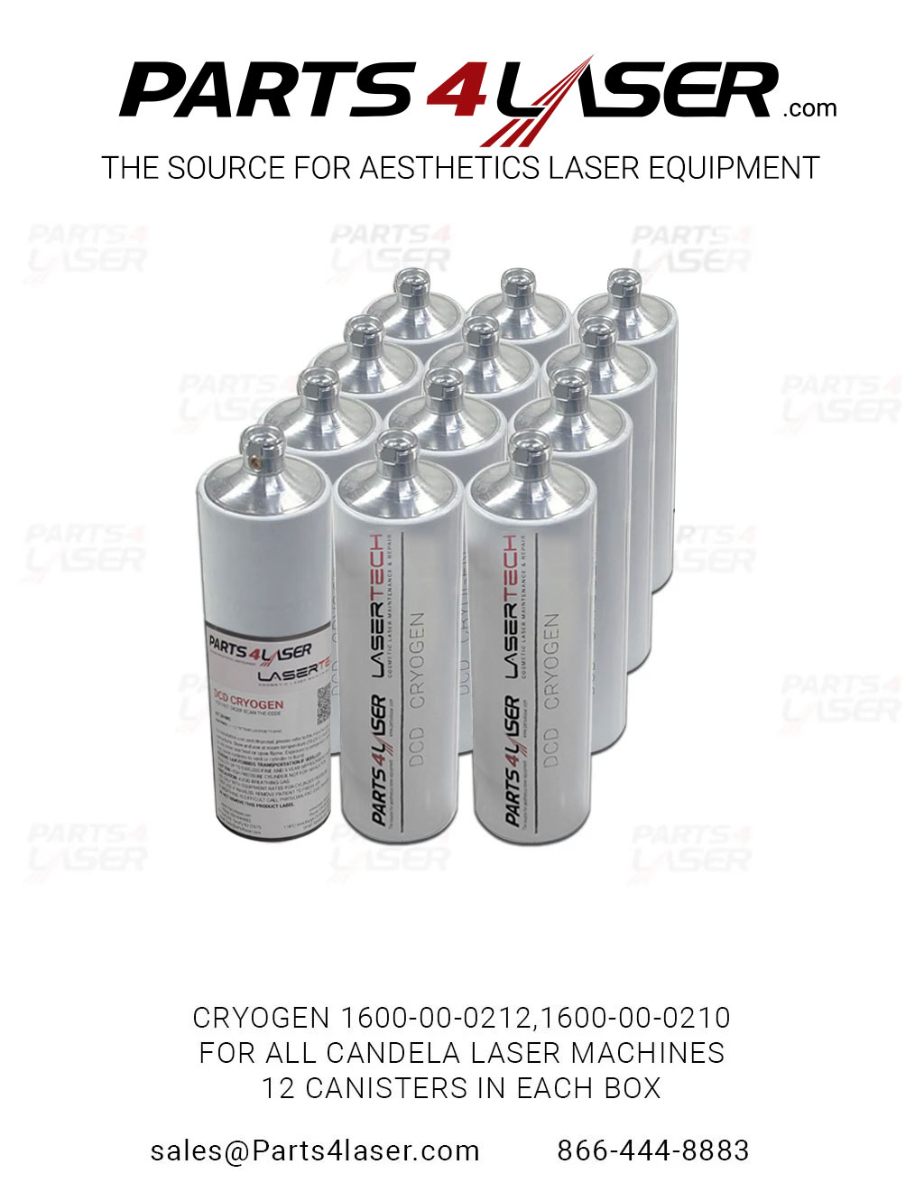 CRYOGEN 1600-00-0212,1600-00-0210 FOR ALL CANDELA LASER MACHINES 12 CANISTERS IN EACH BOX, MUST CHOOSE HAZARDOUS SHIPPING. CACN1462
