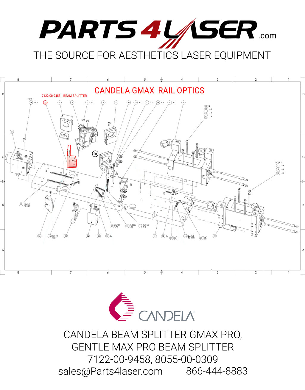 CANDELA BEAM SPLITTER GMAX PRO,GENTLE MAX PRO BEAM SPLITTER 7122-00-9458, 8055-00-0309 #11 CAOP1250 - Image 2