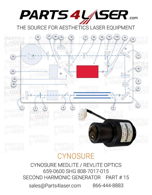 CYNOSURE MEDLITE / REVLITE OPTICS 659-0600 SHG 808-7017-015 SECOND HARMONIC GENERATOR    PART # 15 CYOP3621 - Image 2