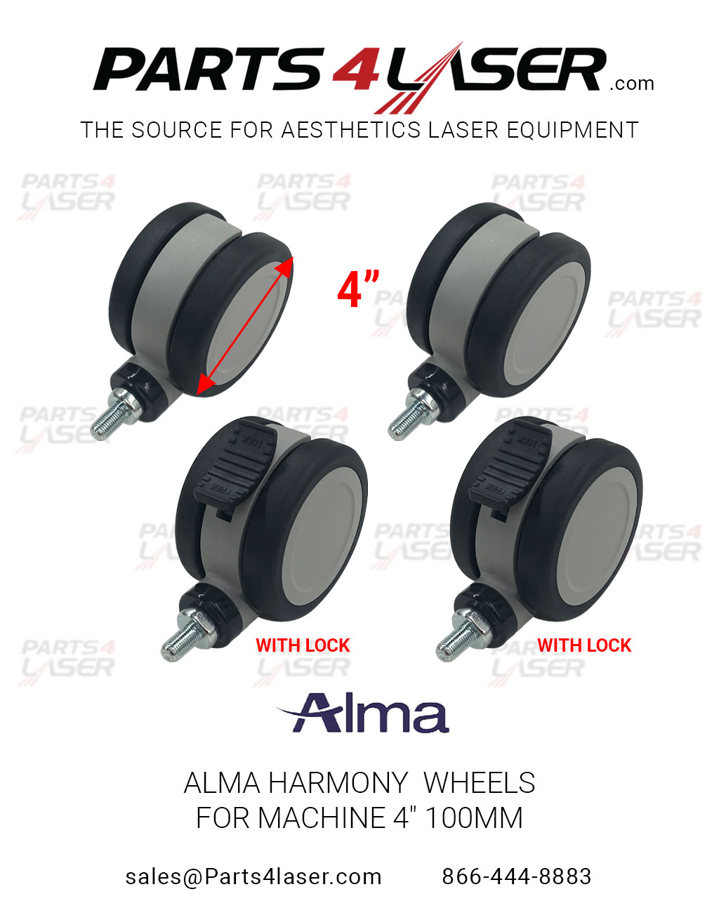 ALMA HARMONY WHEELS FOR MACHINE 4″ 100mm , SET OF 4 WHEELS , ALCN1137 - Image 3
