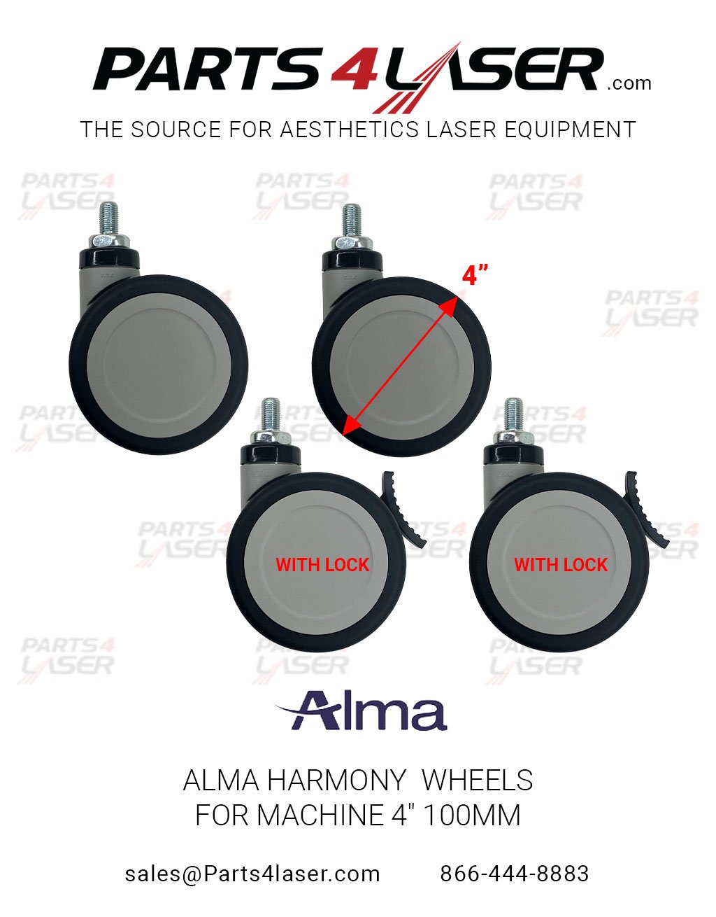 ALMA HARMONY WHEELS FOR MACHINE 4″ 100mm , SET OF 4 WHEELS , ALCN1137