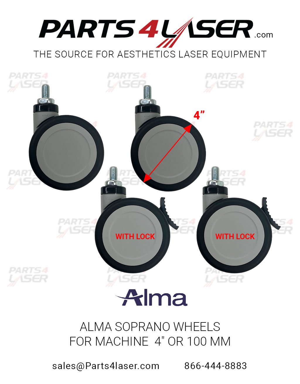 ALMA SOPRANO WHEELS FOR MACHINE 4″ or 100 mm, SET OF 4 WHEELS