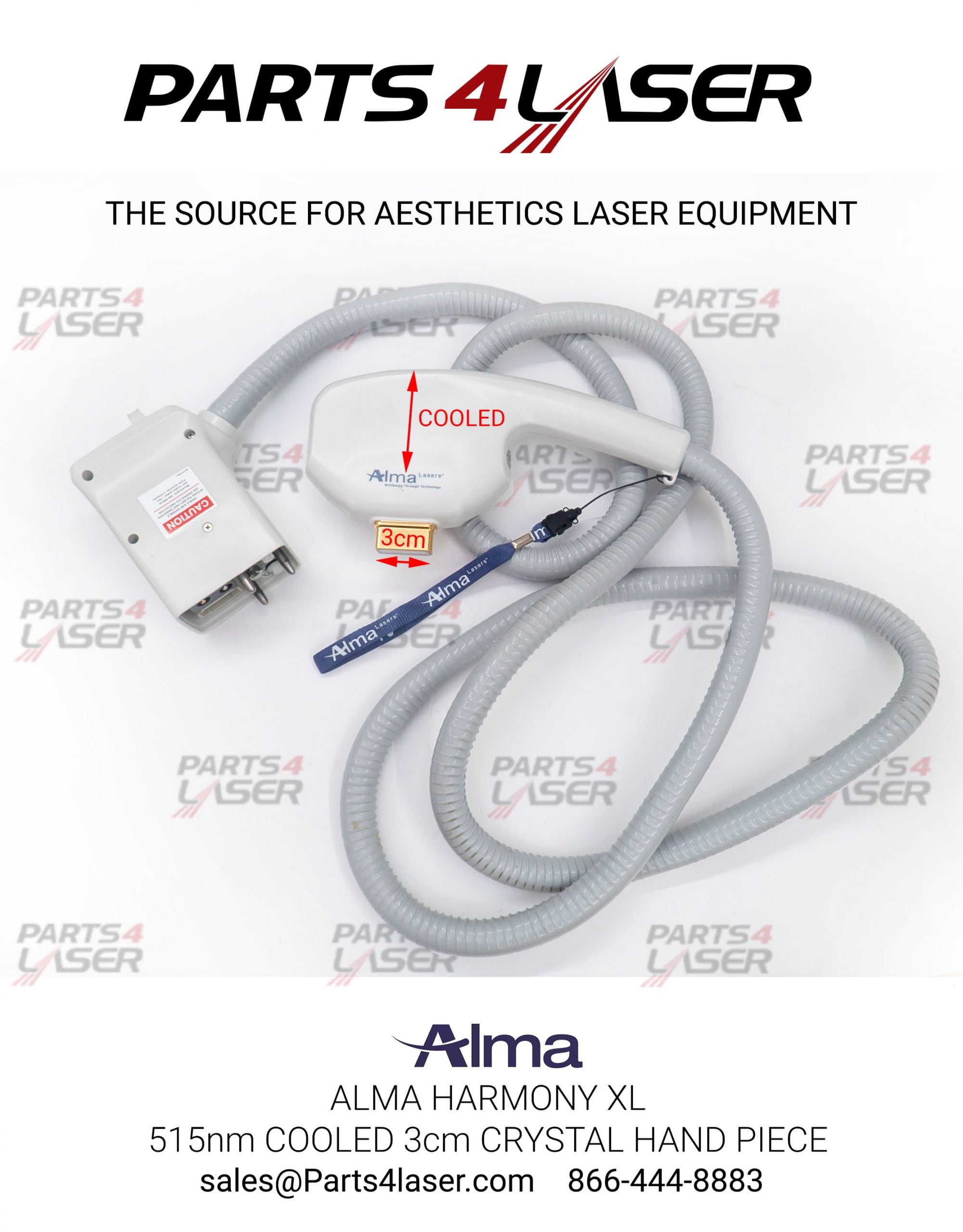ALMA HARMONY XL 515nm COOLED 3cm CRYSTAL Hand Piece, Refurbish Your Hand Piece, HXL