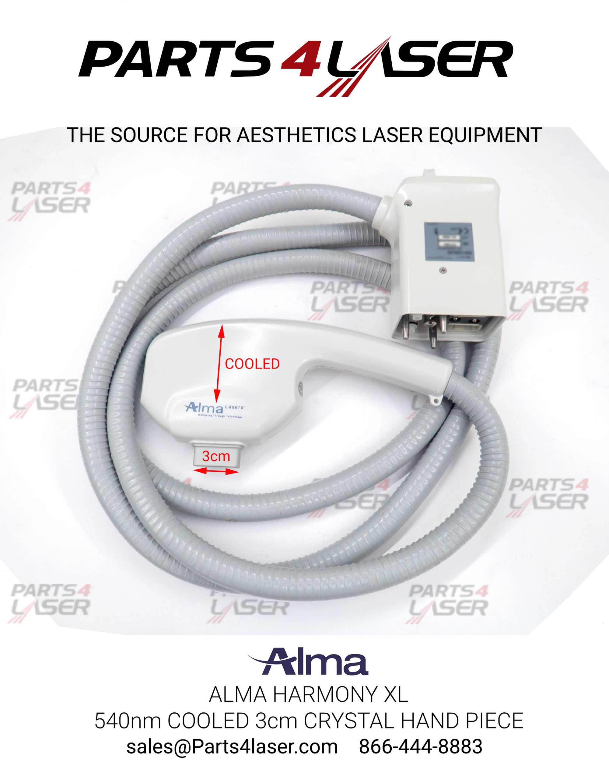 ALMA HARMONY XL 540nm COOLED 3cm CRYSTAL Handpiece, Refurbish Your Hand Piece, HXL