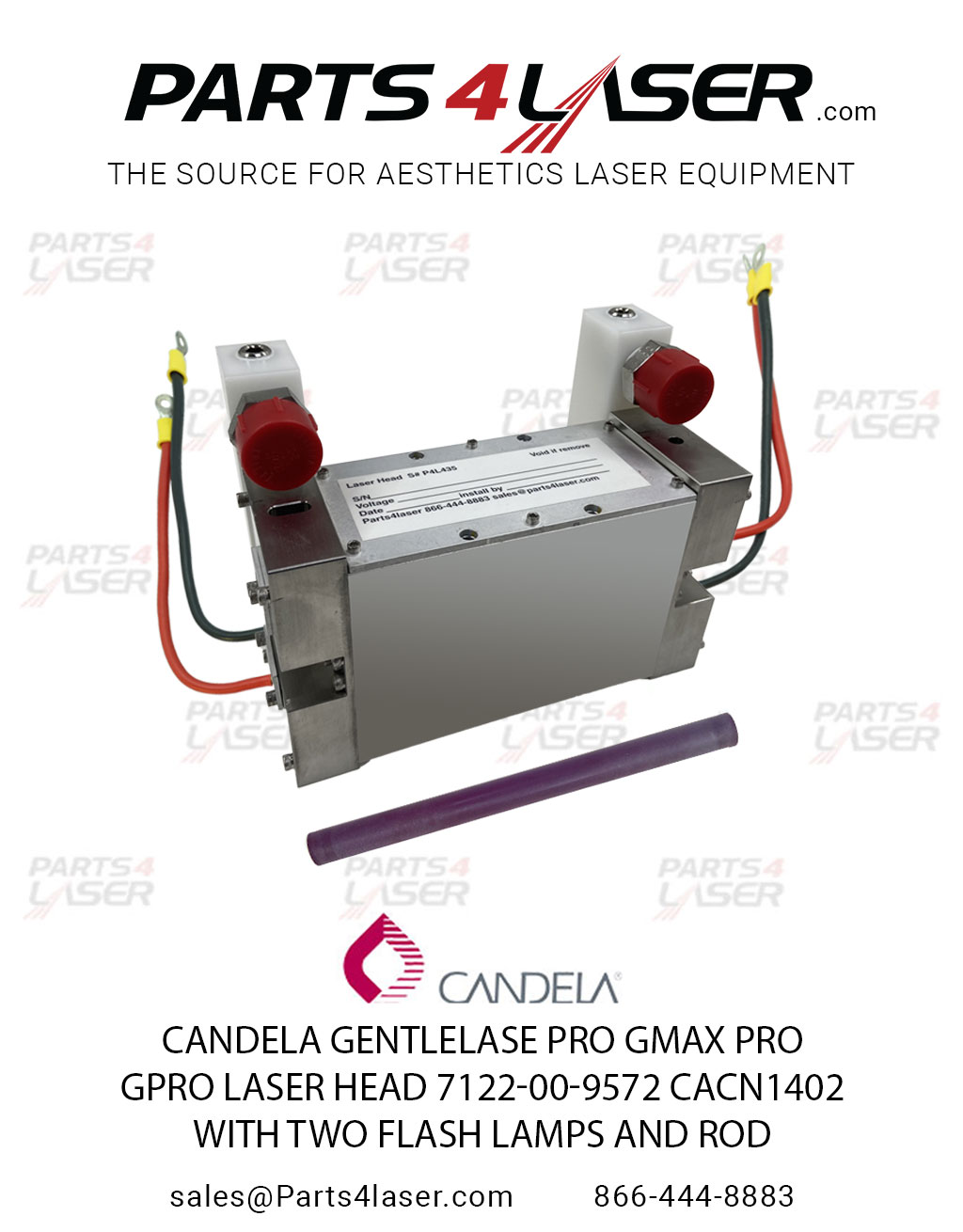 CANDELA PRO ALEX LASER HEAD 7122-00-9572 CALH3435 WITH TWO FLASH LAMPS AND ROD - Image 4