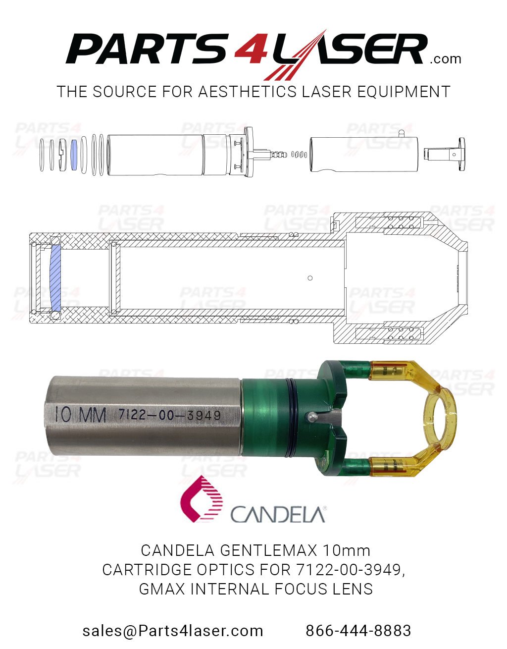 CANDELA GENTLEMAX GMAX CARTRIDGE 10MM 7122-00-3949 FOCUS LENS CAOP2797