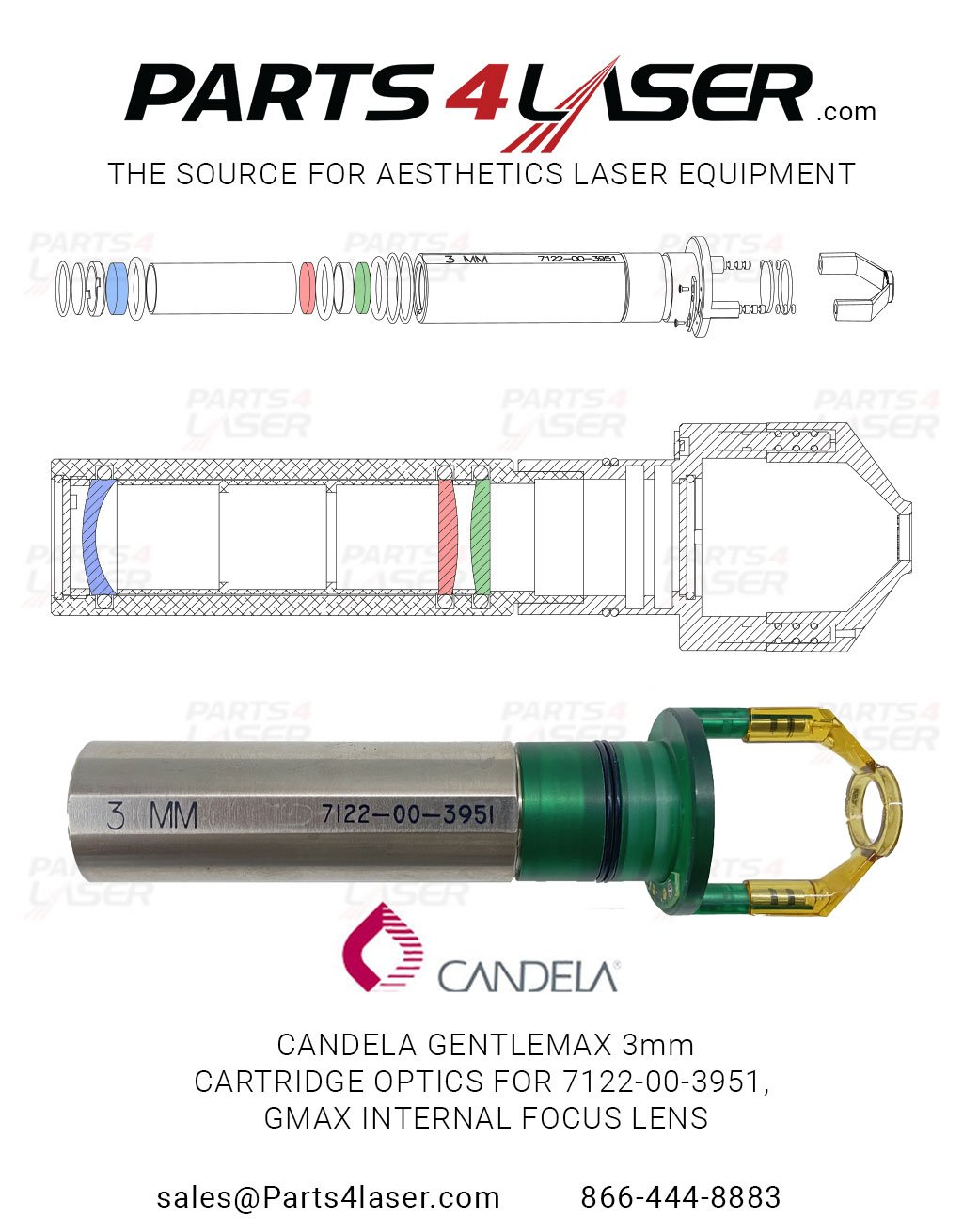 CANDELA GENTLEMAX GMAX CARTRIDGE 3MM OPTIC SET 7122-00-3951 CAOP2885
