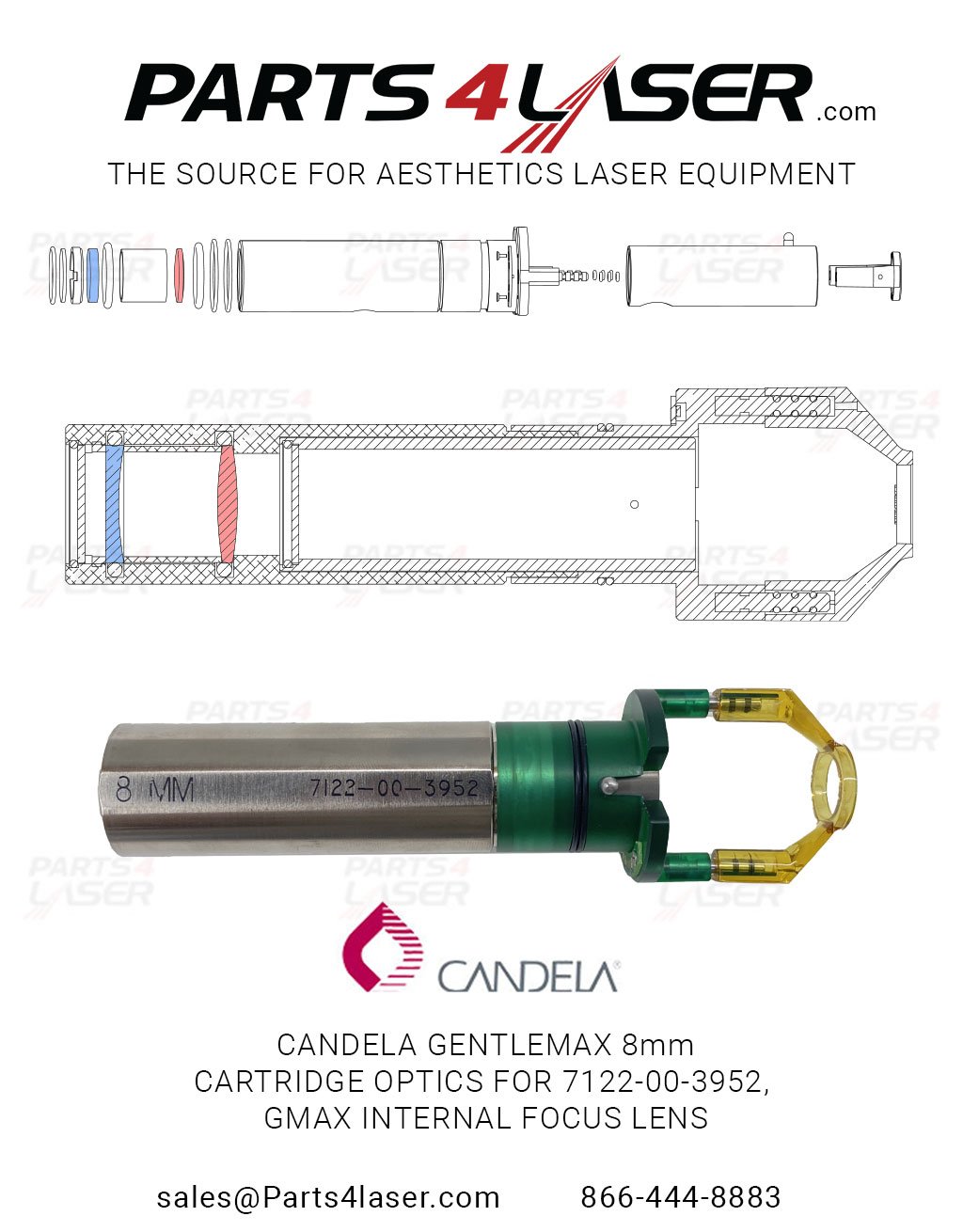 CANDELA GENTLEMAX GMAX CARTRIDGE 8MM 7122-00-3952 FOCUS LENS SET CAOP2798