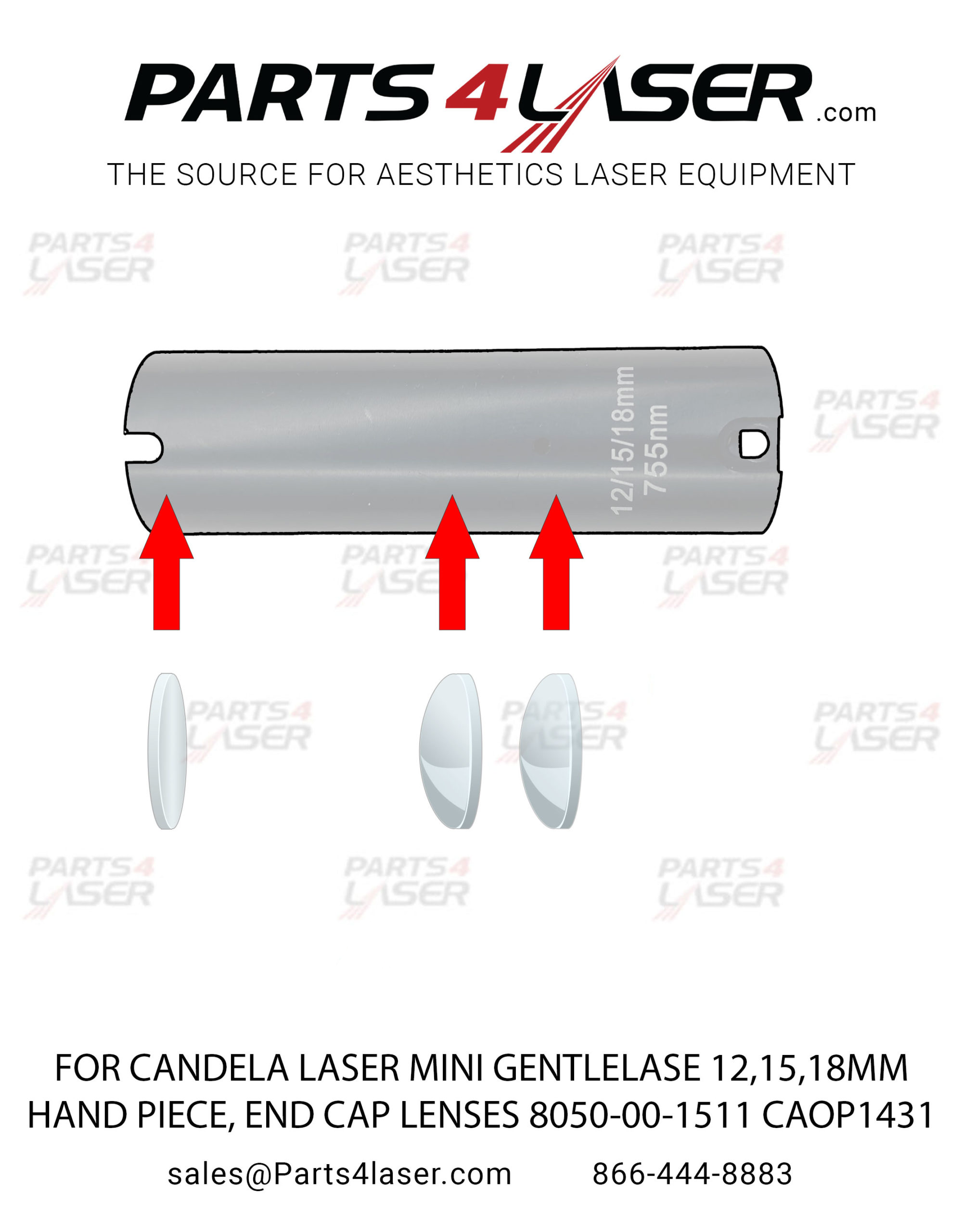 FOR CANDELA LASER MINI GENTLELASE 12/15/18MM HANDPIECE, END CAP LENSES, CANDELA 8050-00-1511 CAOP1431