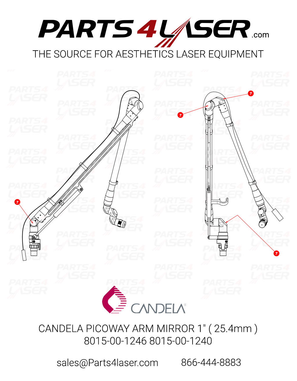 CANDELA PICOWAY ARM MIRROR 1" 25.4MM 8015-00-1246 8015-00-1240 CAOP3316 B68 - Image 2