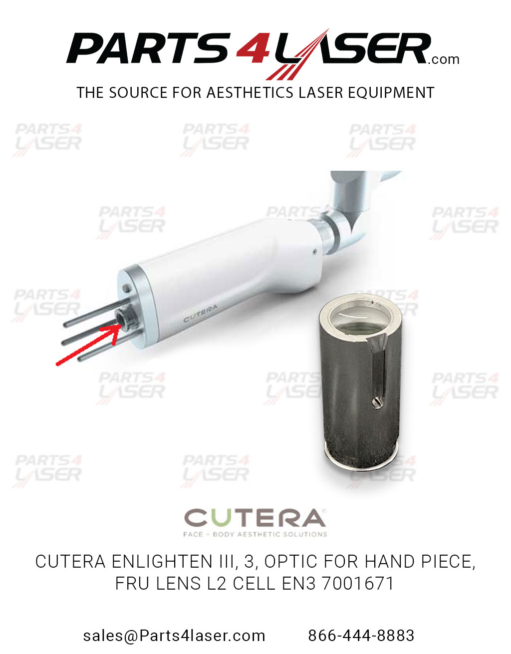 CUTERA ENLIGHTEN III, CUTERA ENLIGHTEN 3, OPTIC FOR HAND PIECE , FRU LENS L2 CELL EN3 7001671 ,CUOP3051 G21-A