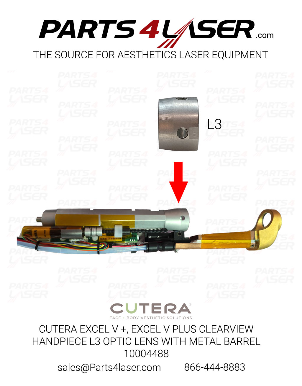 CUTERA EXCEL V +, EV+ PLUS CLEARVIEW HANDPIECE L3 OPTIC LENS WITH METAL BARREL 10004488 CUOP3548