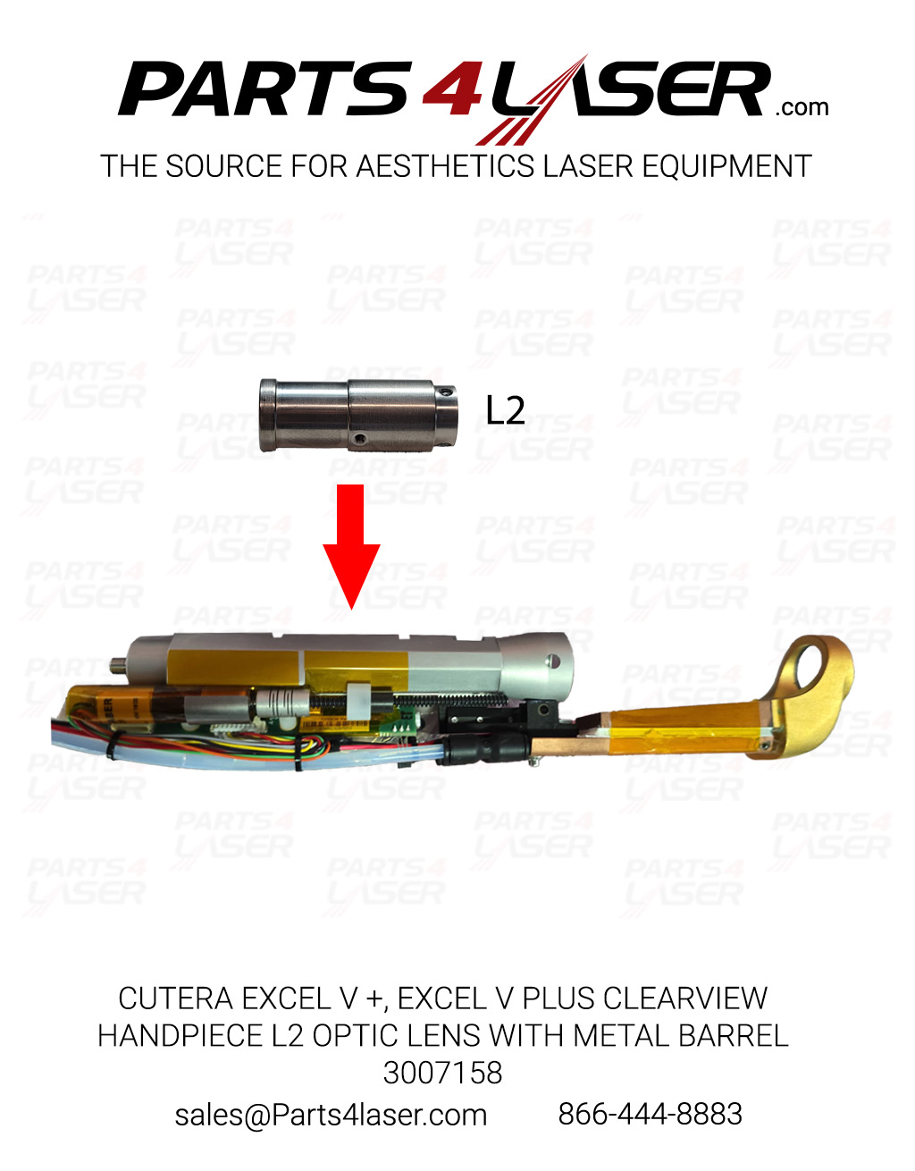 CUTERA EXCEL V +, EV+ PLUS CLEARVIEW HANDPIECE L2 OPTIC LENS WITH METAL BARREL 3007158 CUOP3512