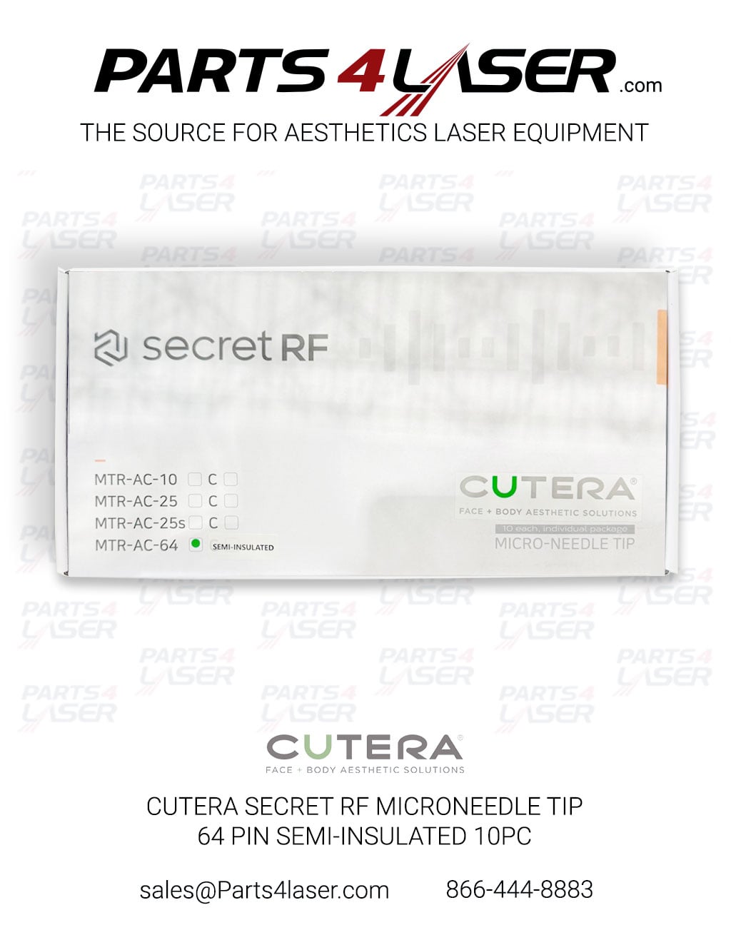 CUTERA SECRET RF MICRONEEDLE TIP 64 PIN SEMI INSULATED 10 PC MTR-AC-64 CUCN3735