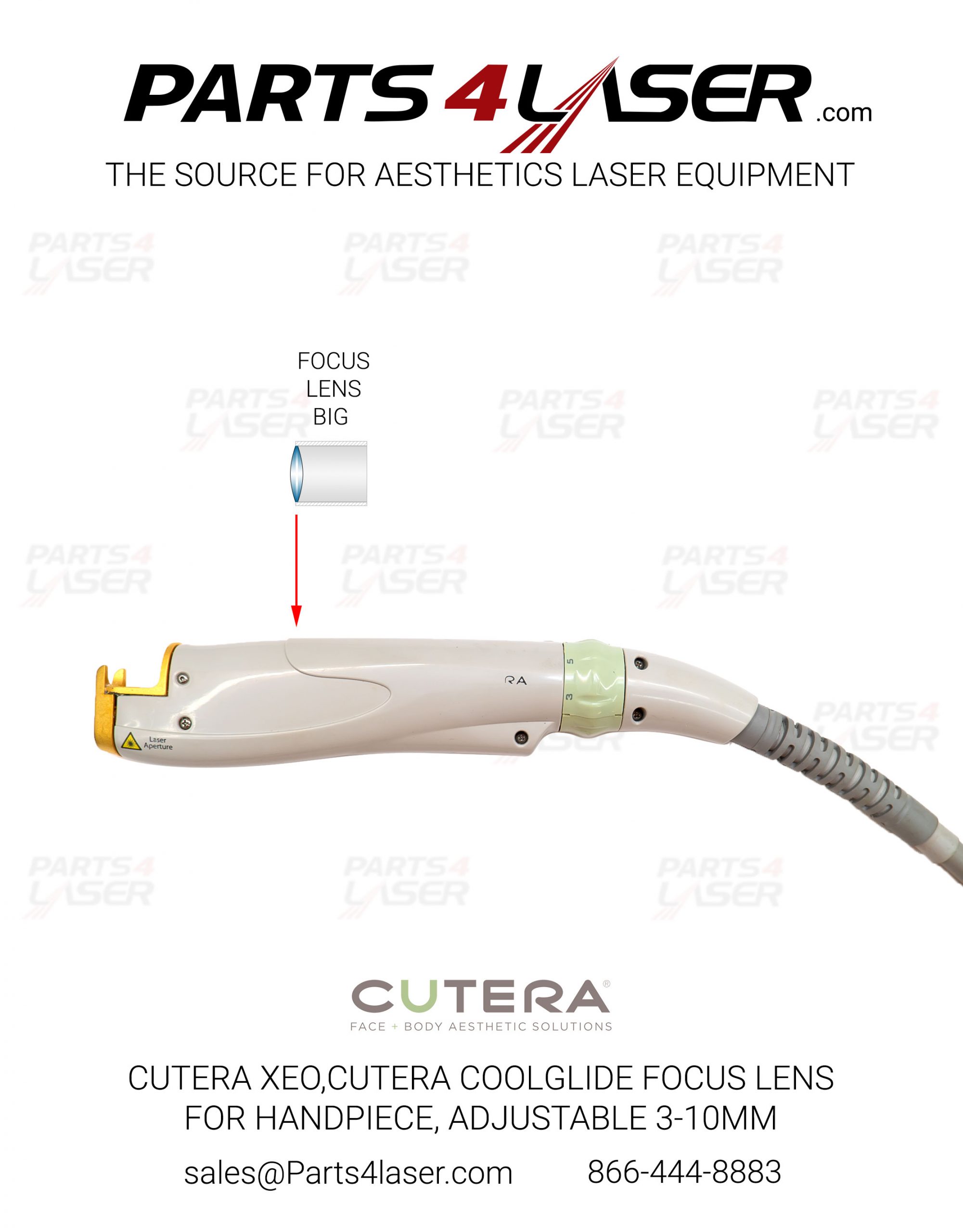 CUTERA XEO,CUTERA COOLGLIDE FOCUS OPTICS LENS FOR HAND PIECE, ADJUSTABLE 3-10mm LARGE FOCUS LENS ,CUOP1559