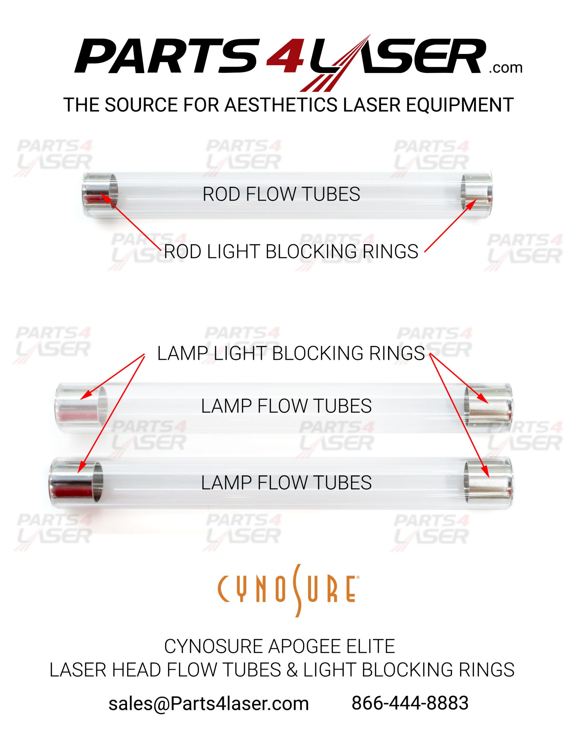 CYNOSURE APOGEE ELITE MD, ACCLAIM LASER HEAD LAMPS FLOW TUBES, LIGHT BLOCKING RINGS D43 CYCN1842 - Image 5