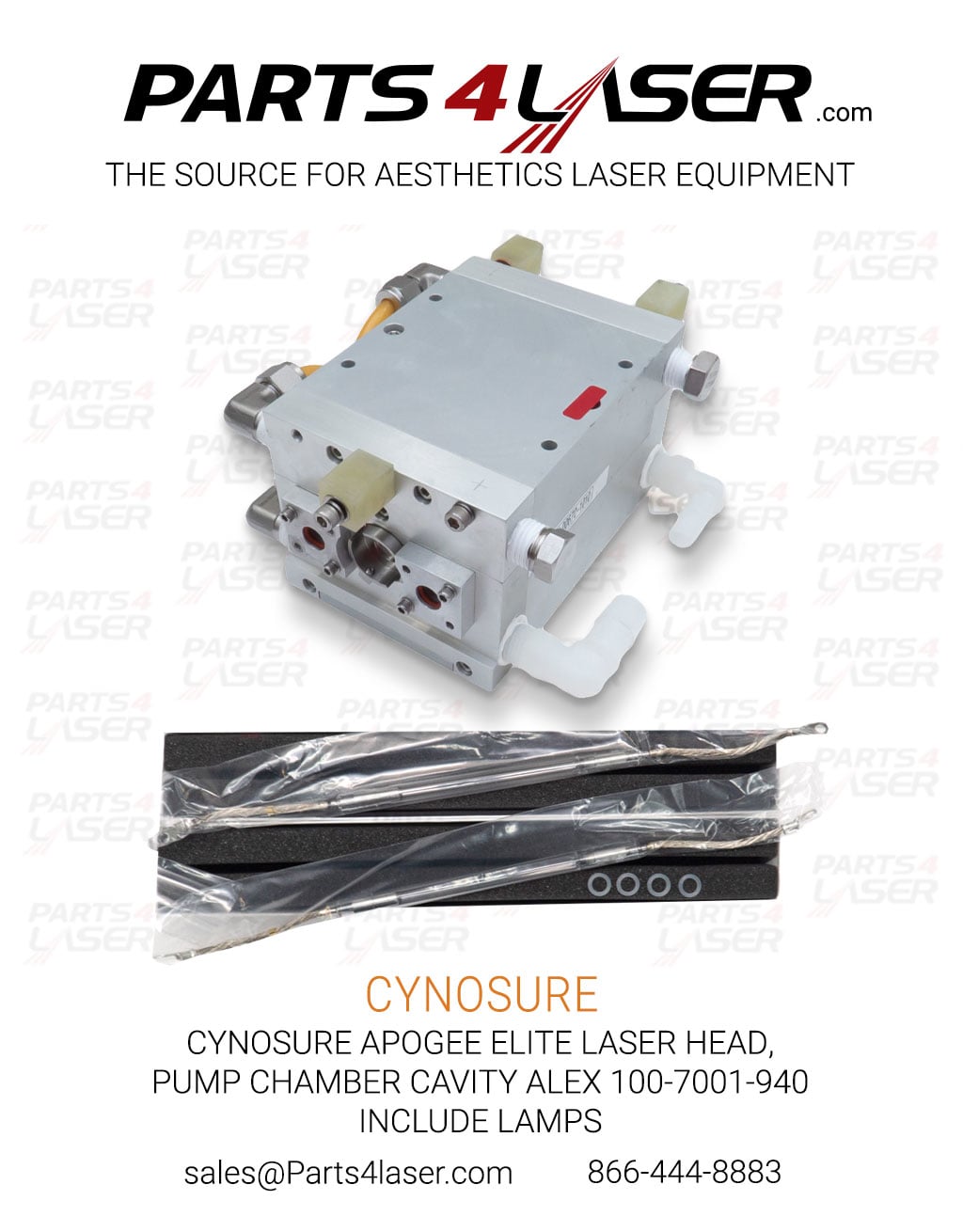 CYNOSURE APOGEE ELITE LASER HEAD, PUMP CHAMBER CAVITY ALEX 100-7001-940 INCLUDE LAMPS CYLH1850
