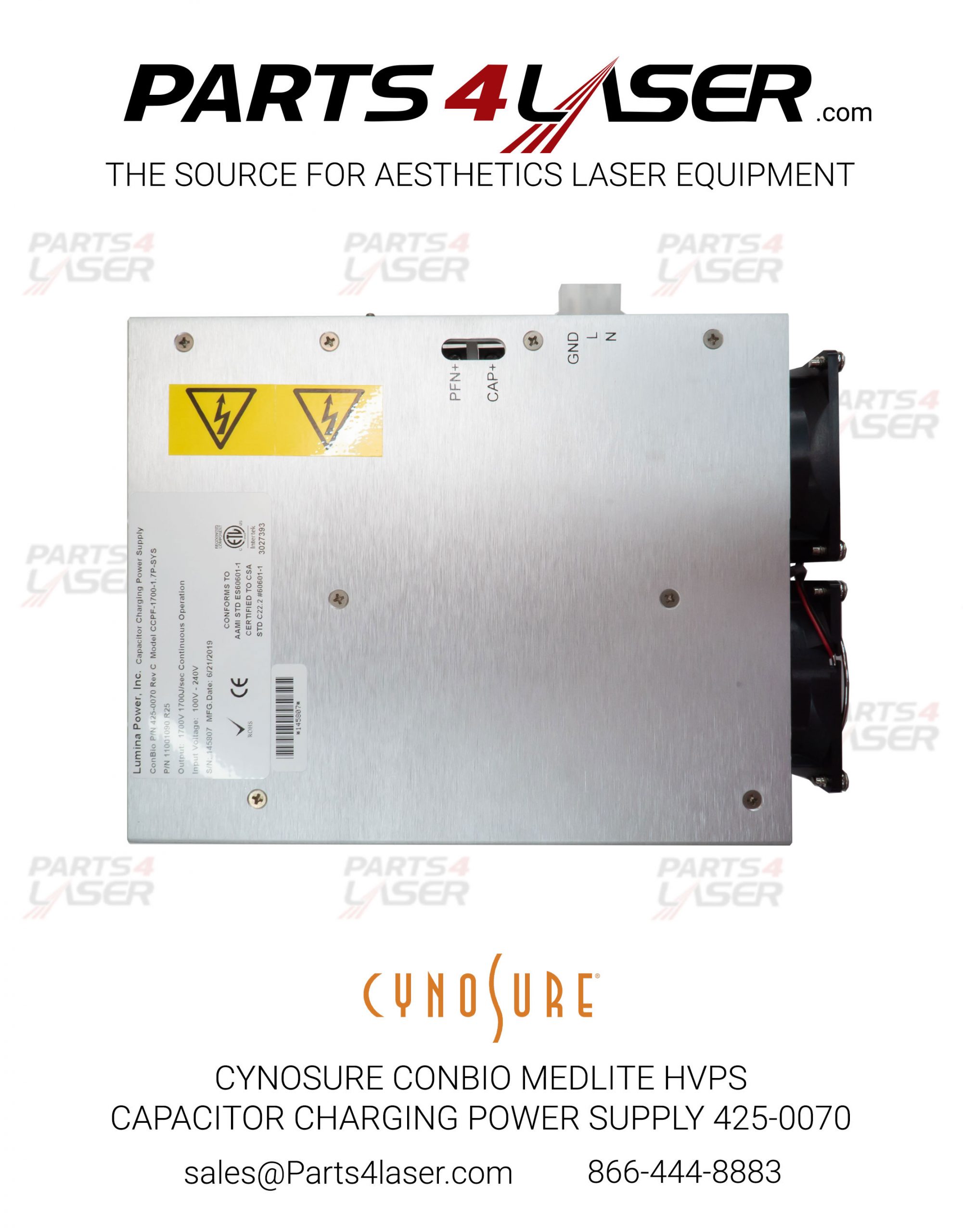 CYNOSURE CONBIO MEDLITE CAPACITOR CHARGING POWER SUPPLY 425-0070 , CCPF-1700-1.7p-SYS CYPS1728