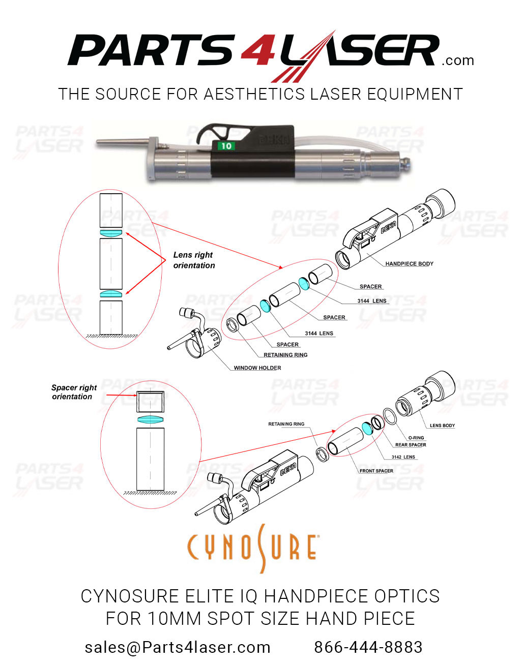 CYNOSURE ELITE IQ HANDPIECE OPTICS FOR 10MM SPOT SIZE HAND PIECE DKOP3024