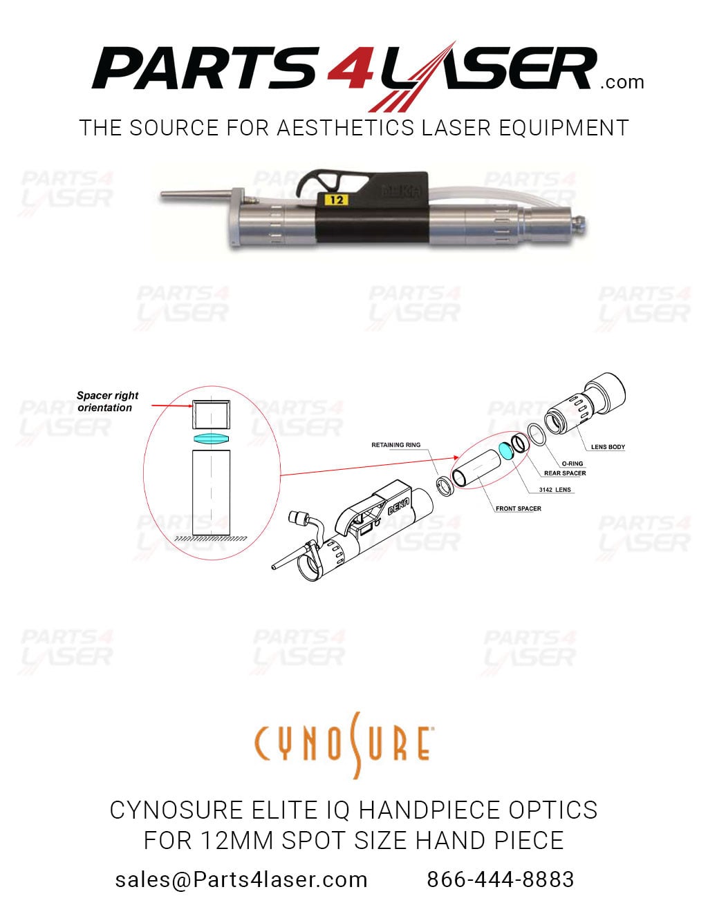 CYNOSURE ELITE IQ HANDPIECE OPTICS FOR 12MM SPOT SIZE HAND PIECE