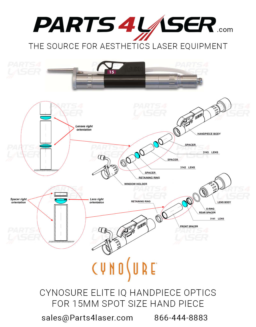 CYNOSURE ELITE IQ HANDPIECE OPTICS FOR 15MM SPOT SIZE HAND PIECE DKOP3021