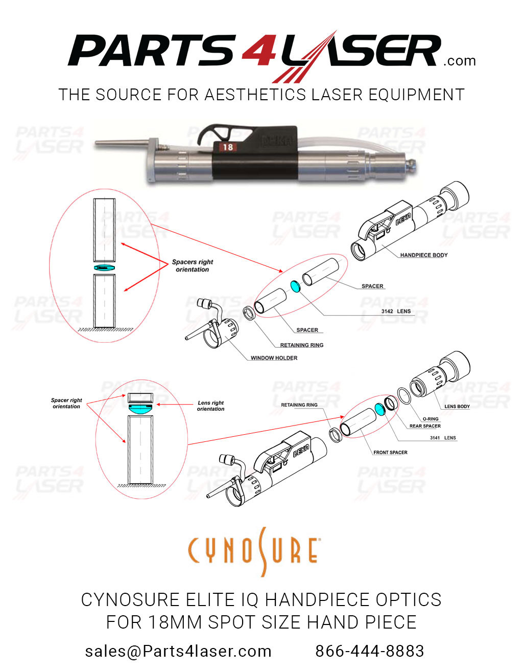 CYNOSURE ELITE IQ HANDPIECE OPTICS FOR 18MM SPOT SIZE HAND PIECE