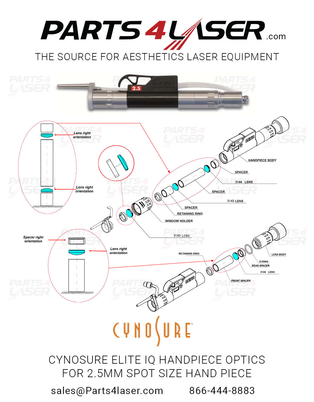 CYNOSURE ELITE IQ HANDPIECE OPTICS FOR 2.5MM SPOT SIZE HAND PIECE