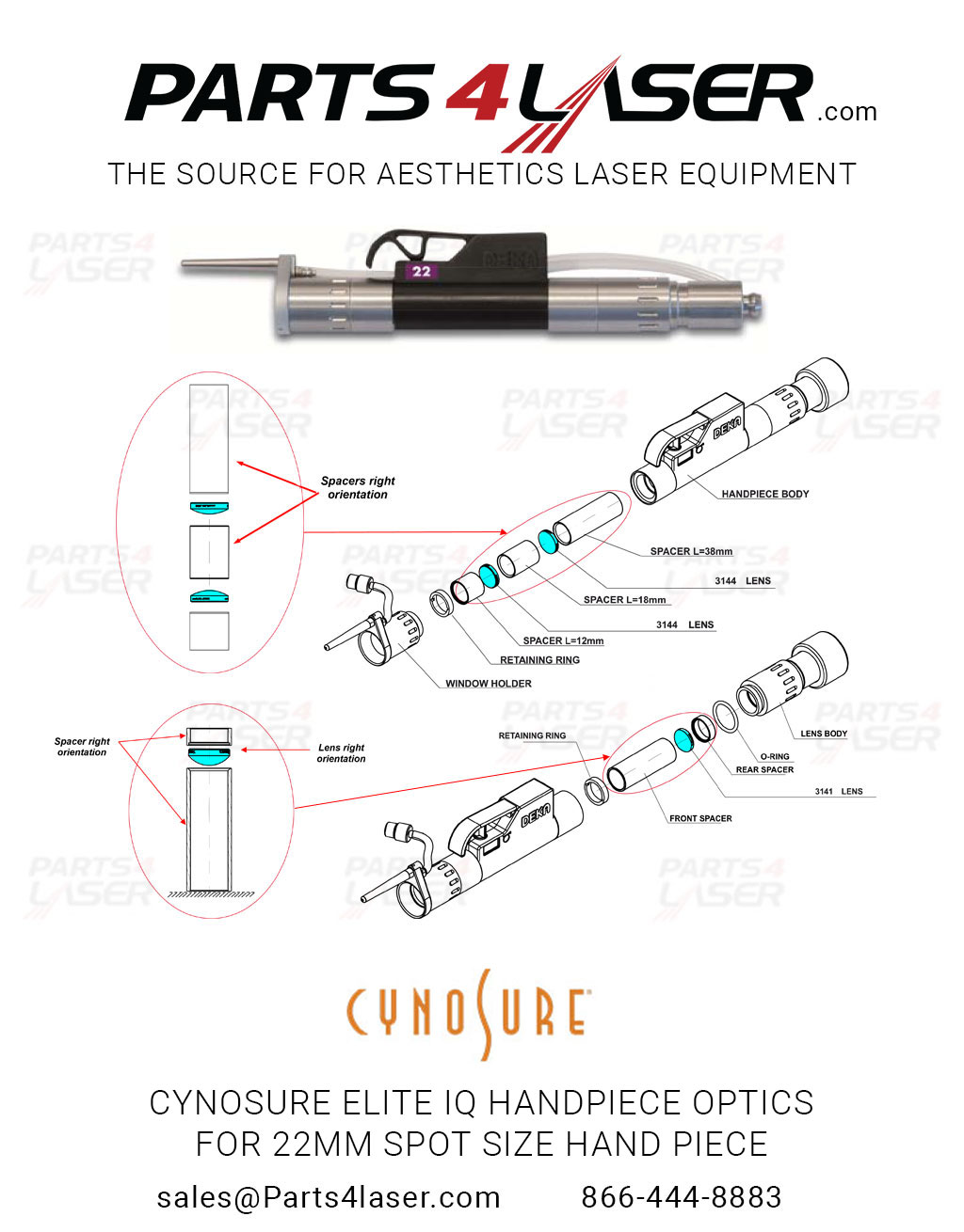 CYNOSURE ELITE IQ HANDPIECE OPTICS FOR 22MM SPOT SIZE HAND PIECE