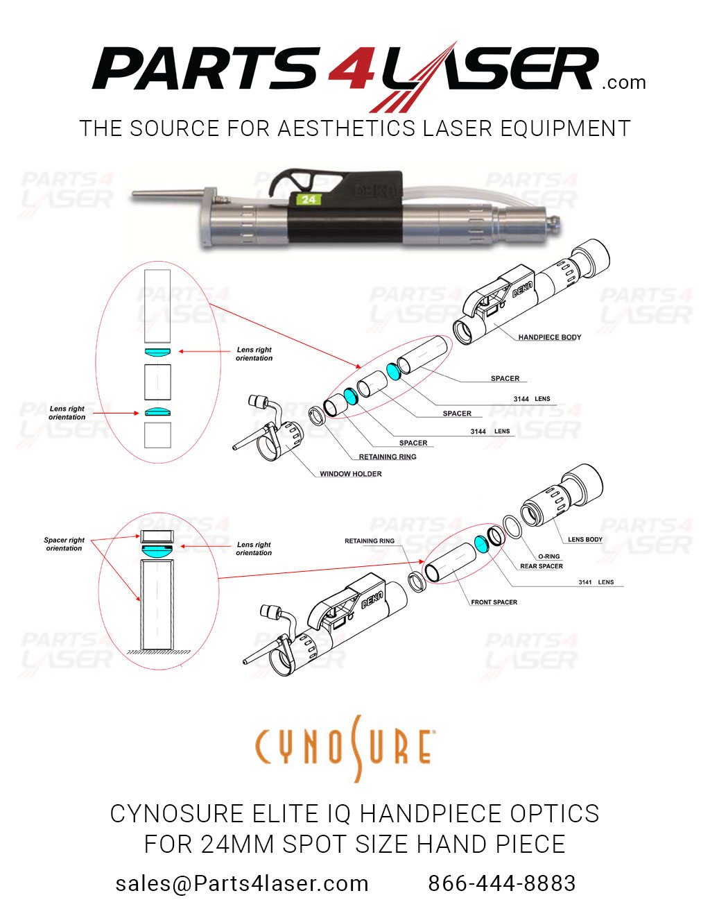 CYNOSURE ELITE IQ HANDPIECE OPTICS FOR 24MM SPOT SIZE HAND PIECE