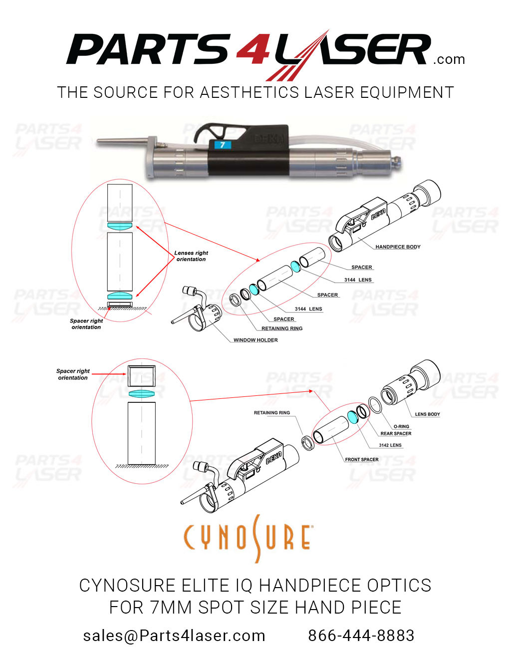 CYNOSURE ELITE IQ HANDPIECE OPTICS FOR 7MM SPOT SIZE HAND PIECE