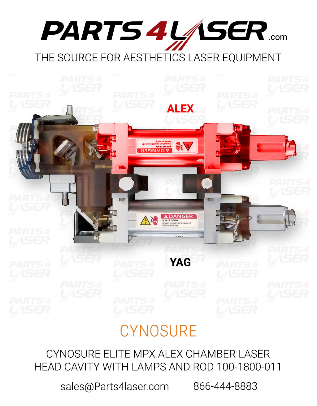 CYNOSURE ELITE MPX ALEX CHAMBER LASER HEAD CAVITY WITH LAMPS AND ROD 100-1800-011 CYLH3700 - Image 5