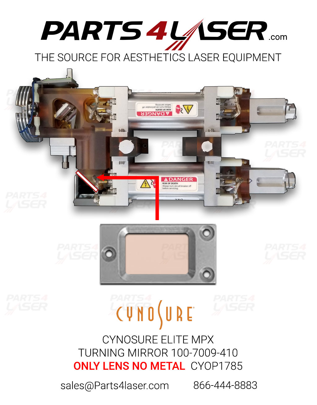 CYNOSURE ELITE MPX BEAM BLOCKER YAG MIRROR TURNING MIRROR 100-7009-410 ONLY LENS NO METAL CYOP1785