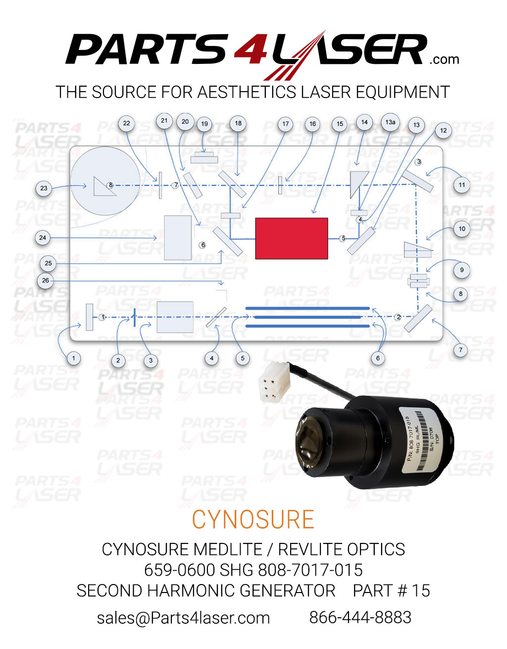 CYNOSURE MEDLITE / REVLITE OPTICS 659-0600 SHG 808-7017-015 SECOND HARMONIC GENERATOR PART # 15 CYOP3621 - Image 2