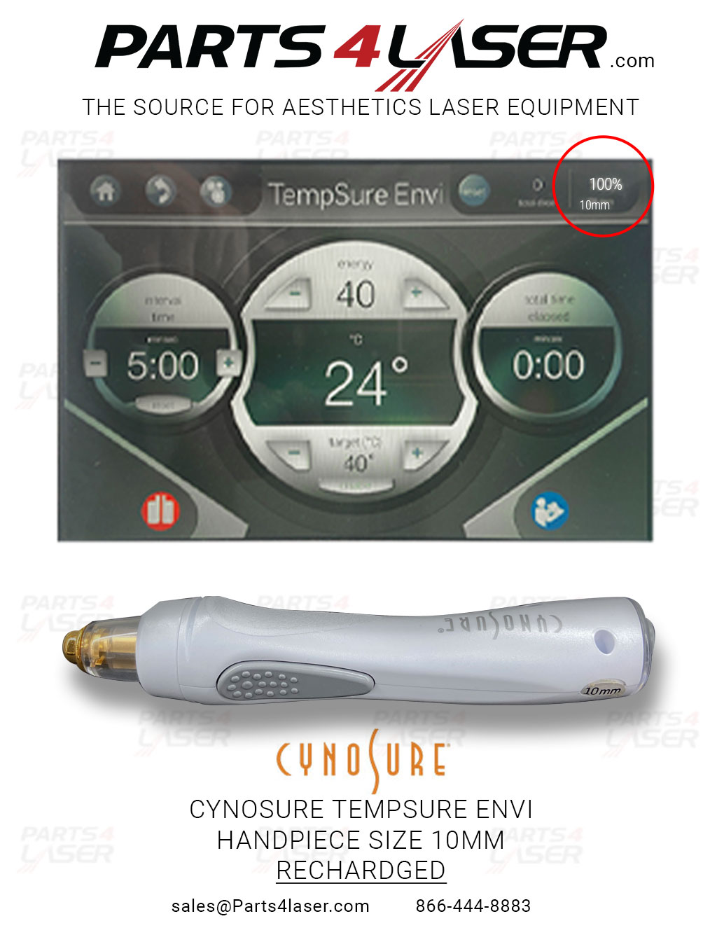 CYNOSURE TempSure® Envi HAND PIECE SIZE 10mm 100-7027-110 RECHARGED