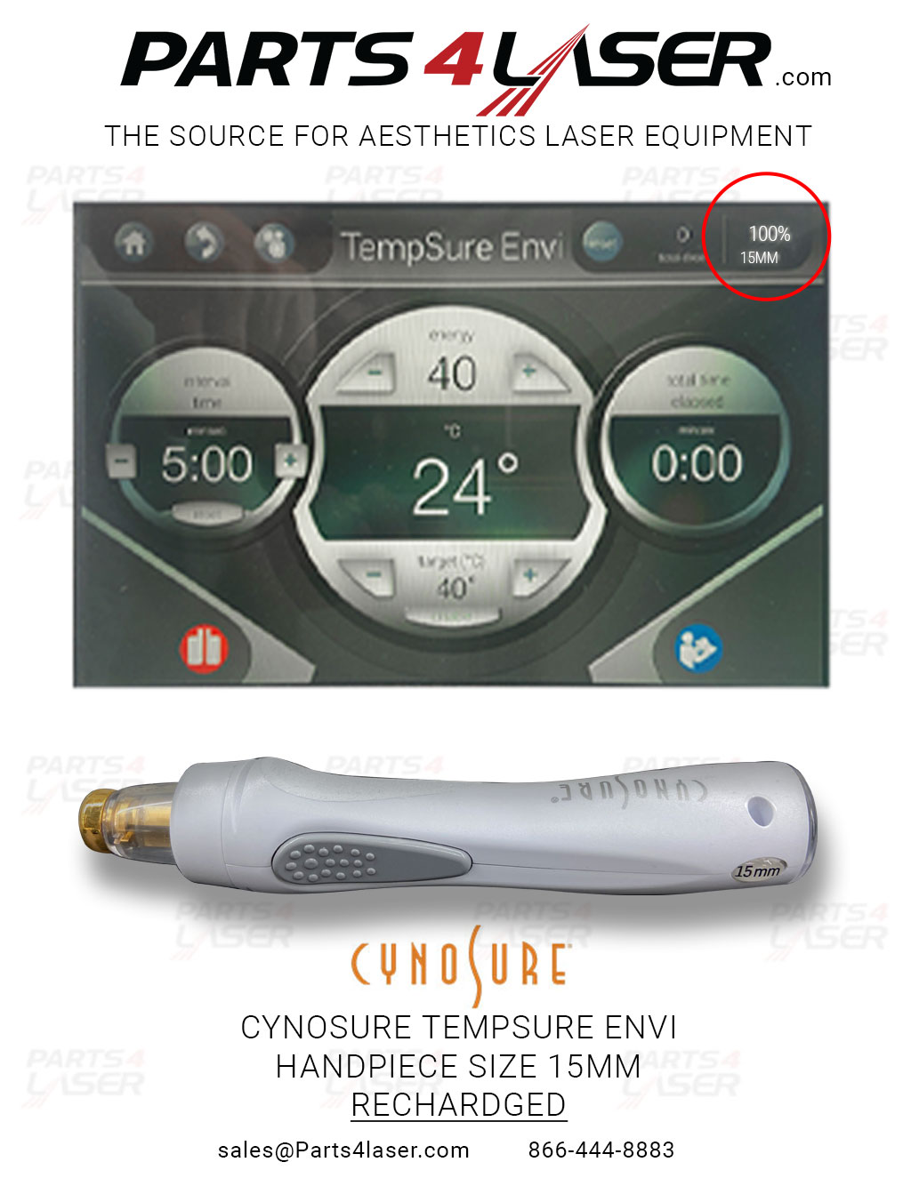 CYNOSURE TEMPSURE ASSY 15MM HAND PIECE 100-7027-115 NEW CYHP3520