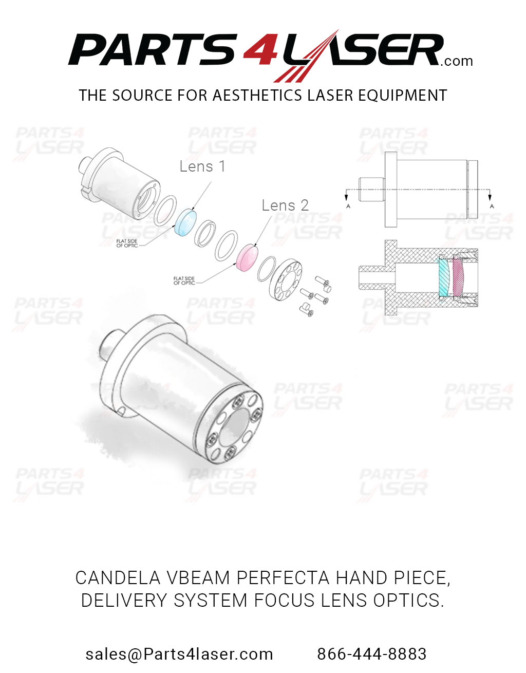 CANDELA VBEAM PERFECTA HAND PIECE, DELIVERY SYSTEM FOCUS LENS OPTICS ONLY 7122-00-3593 CAOP2452