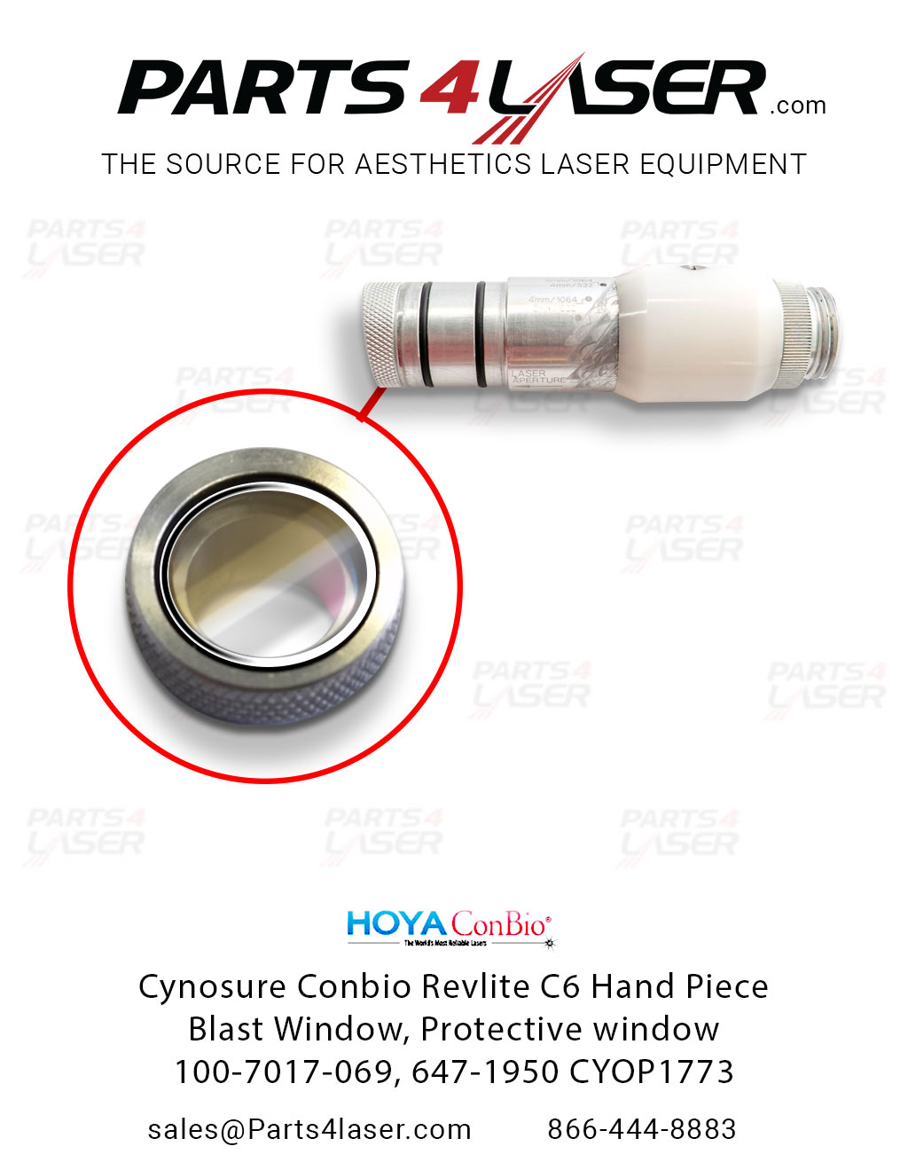 Cynosure Conbio Revlite C6 Hand Piece Blast Window, Protective window 100-7017-069, 647-1950 CYOP1773, B57