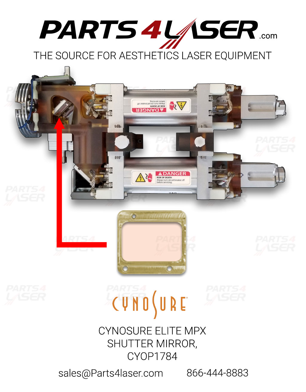 CYNOSURE ELITE MPX SHUTTER MIRROR ONLY OPTIC p/n: 100-7009-024 ,801-7009-002 , CYOP1784