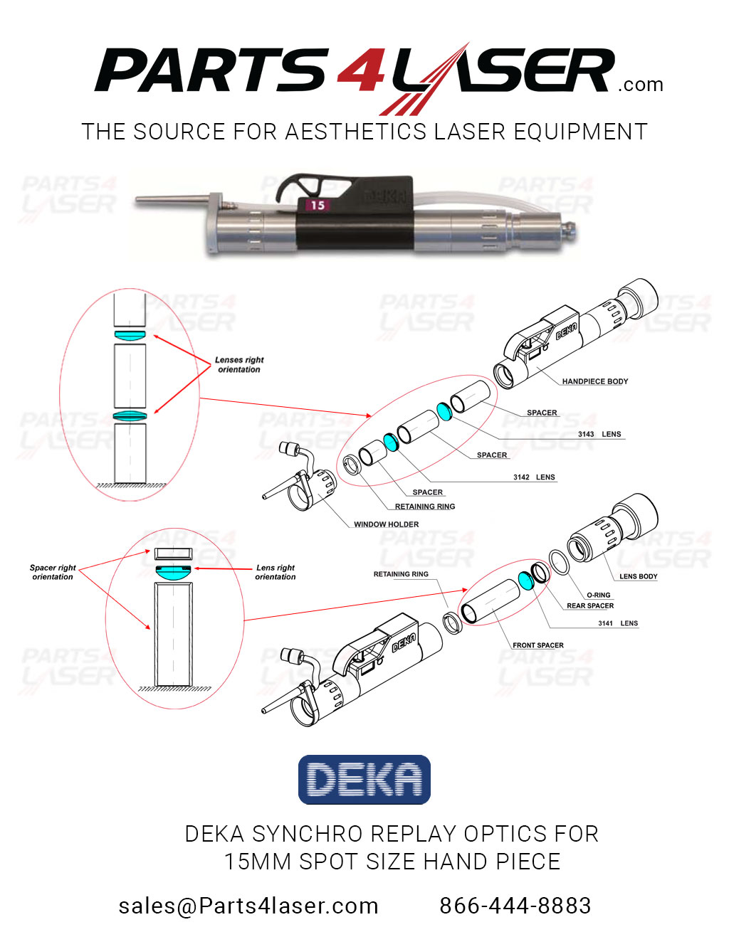 DEKA SYNCHRO REPLAY OPTICS FOR 15MM SPOT SIZE HAND PIECE,HAND PIECE FUCUS LENS ,DKOP3021