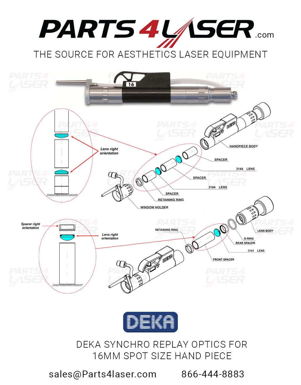 DEKA SYNCHRO REPLAY OPTICS FOR 16MM SPOT SIZE HAND PIECE,HAND PIECE FUCUS LENS ,DKOP3020
