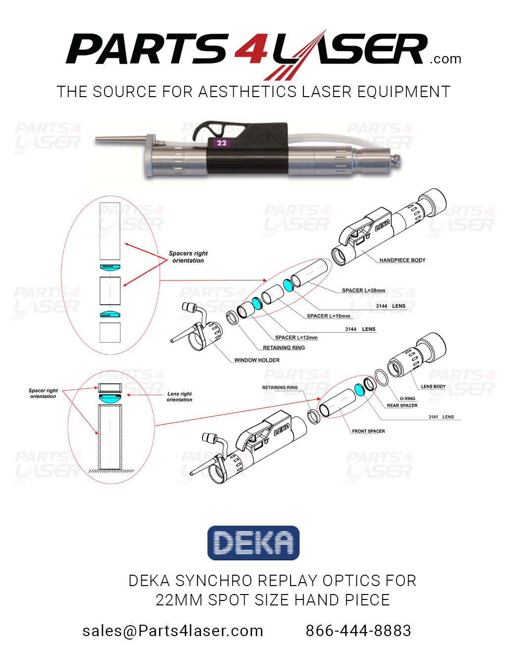 DEKA SYNCHRO REPLAY OPTICS FOR 22MM SPOT SIZE HAND PIECE,HAND PIECE FUCUS LENS ,DKOP3017