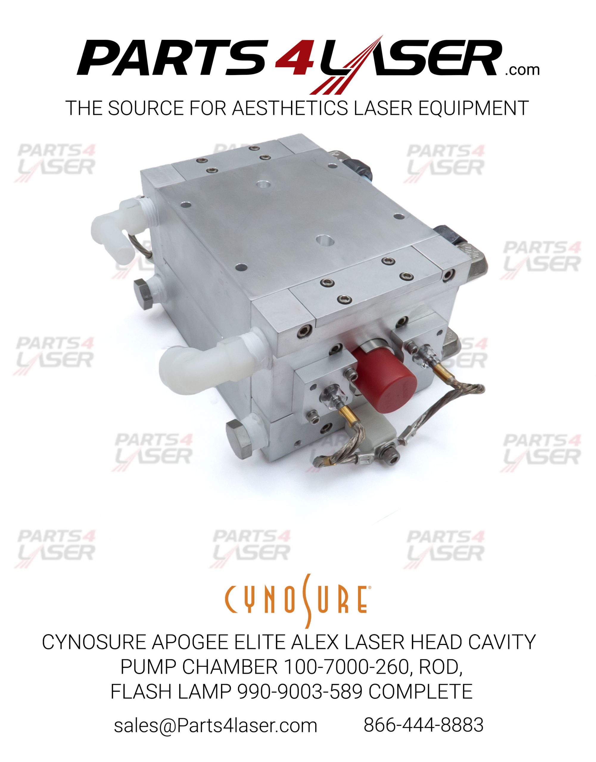 CYNOSURE APOGEE ELITE ALEX ELMD LASER HEAD CAVITY PUMP CHAMBER 100-7000-260, ROD AND FLASH LAMP 990-9003-589 COMPLETE CYLH3664 - Image 3