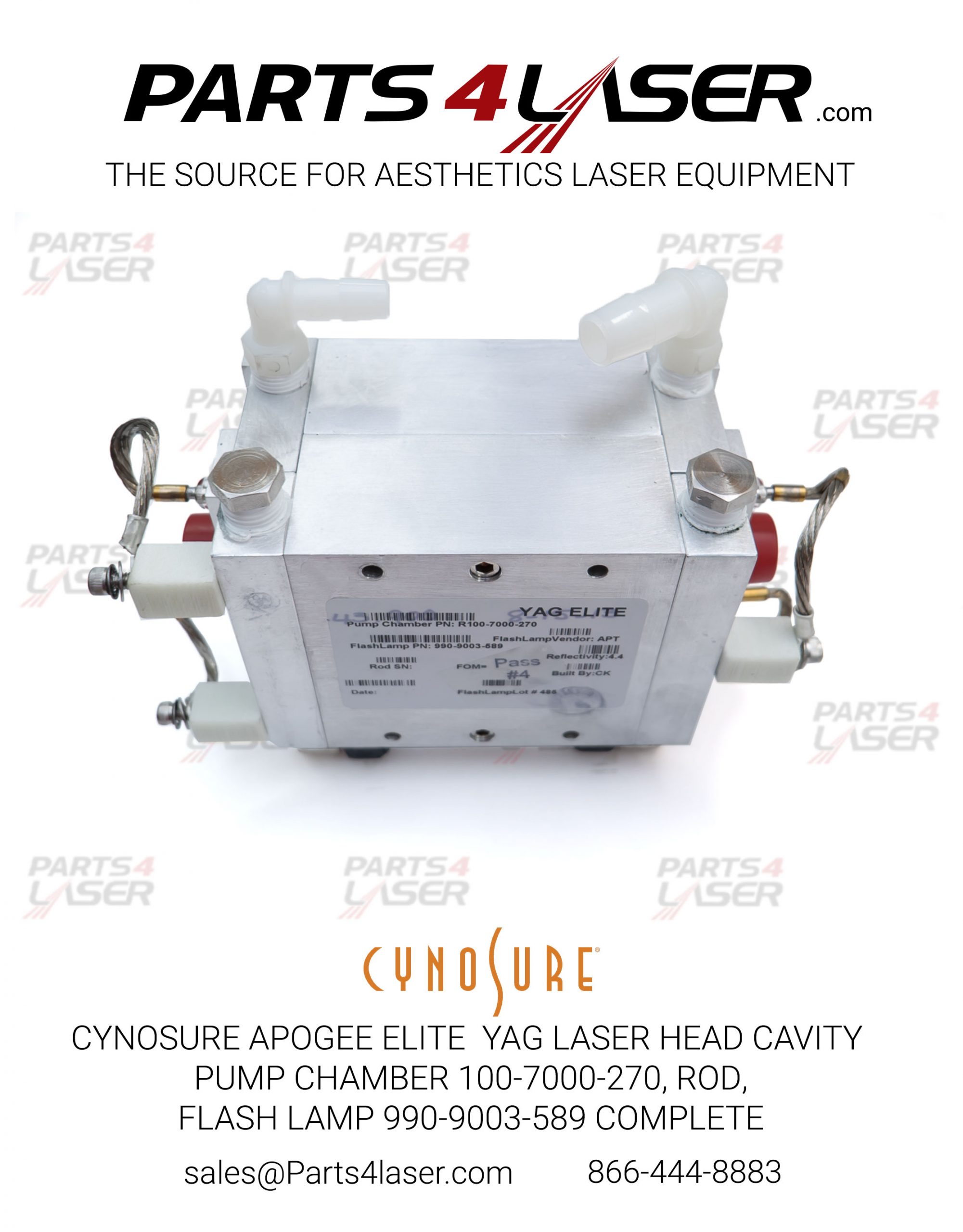 CYNOSURE APOGEE ELITE ELMD YAG LASER HEAD CAVITY PUMP CHAMBER 100-7000-270, ROD AND FLASH LAMP 990-9003-589 COMPLETE CYLH3262 - Image 2