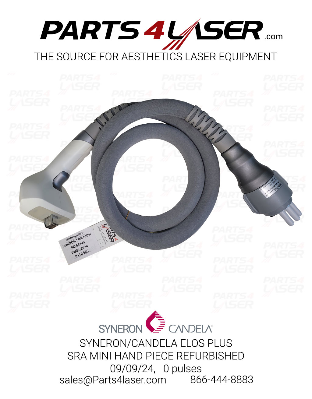 SYNERON/CANDELA ELOS PLAS, SRA MINI HAND PIECE REFURBISHED, 0 PULSES, P4L55143, 09/09/2024