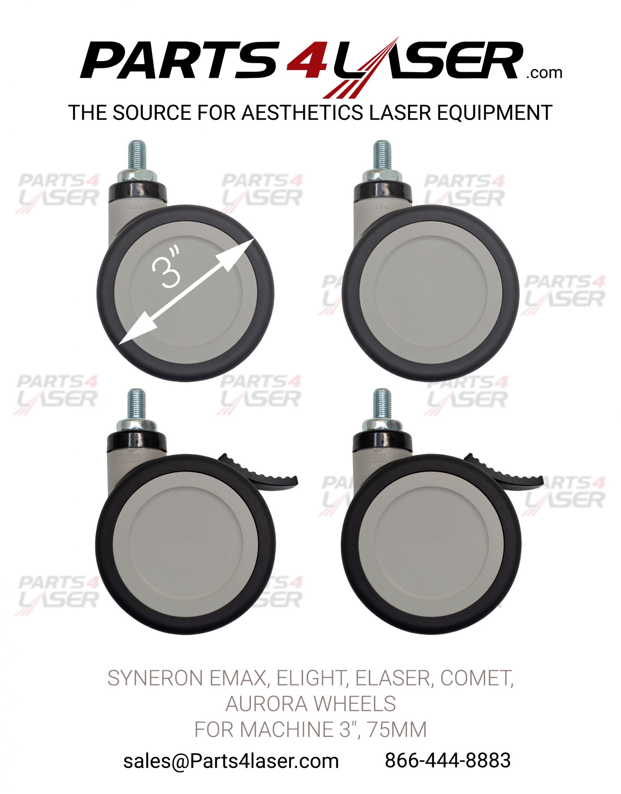 SYNERON EMax , ELIGHT,ELASER,COMET ,AURORA WHEELS FOR MACHINE 3" 3 inch , 75mm