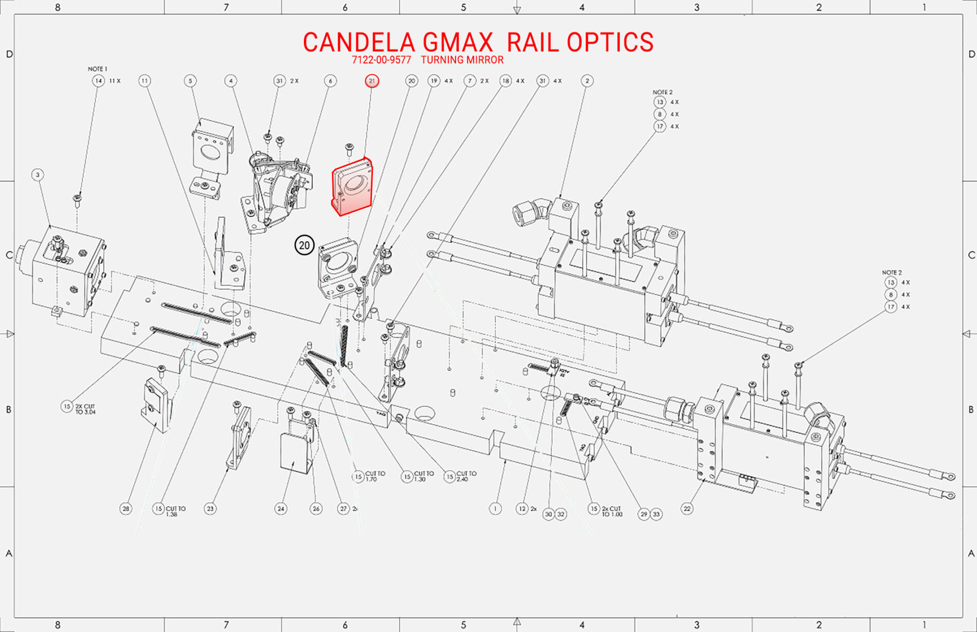 CANDELA TURNING MIRROR GMAX PRO,GENTLE MAX PRO TURNING MIRROR 8015-00-1220 GPRO #21 CAOP1253 - Image 2