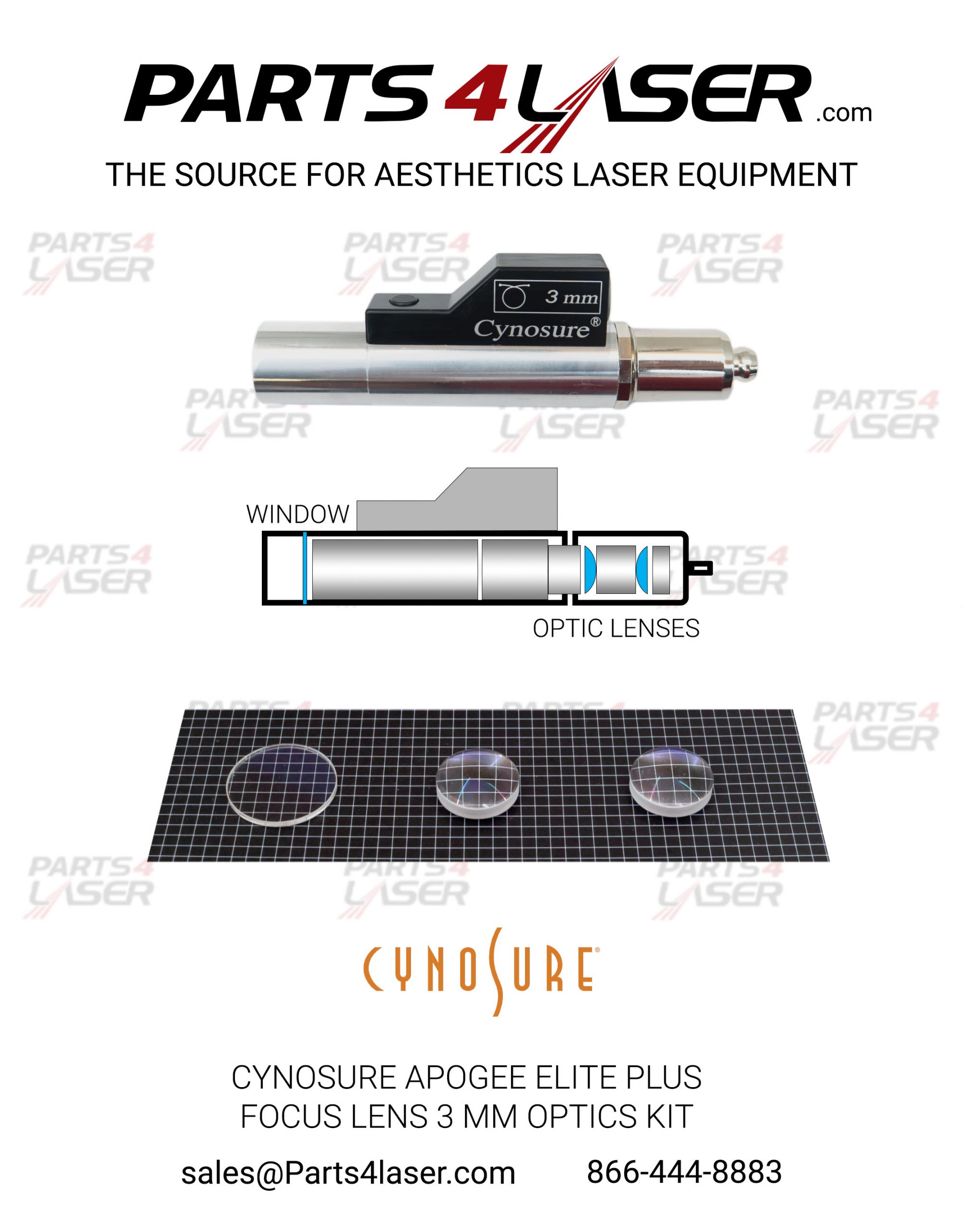 Cynosure Apogee ELITE+ Focus Lens 3mm, Elite Plus Focus Lens 3 mm Optics kit CYOP1752